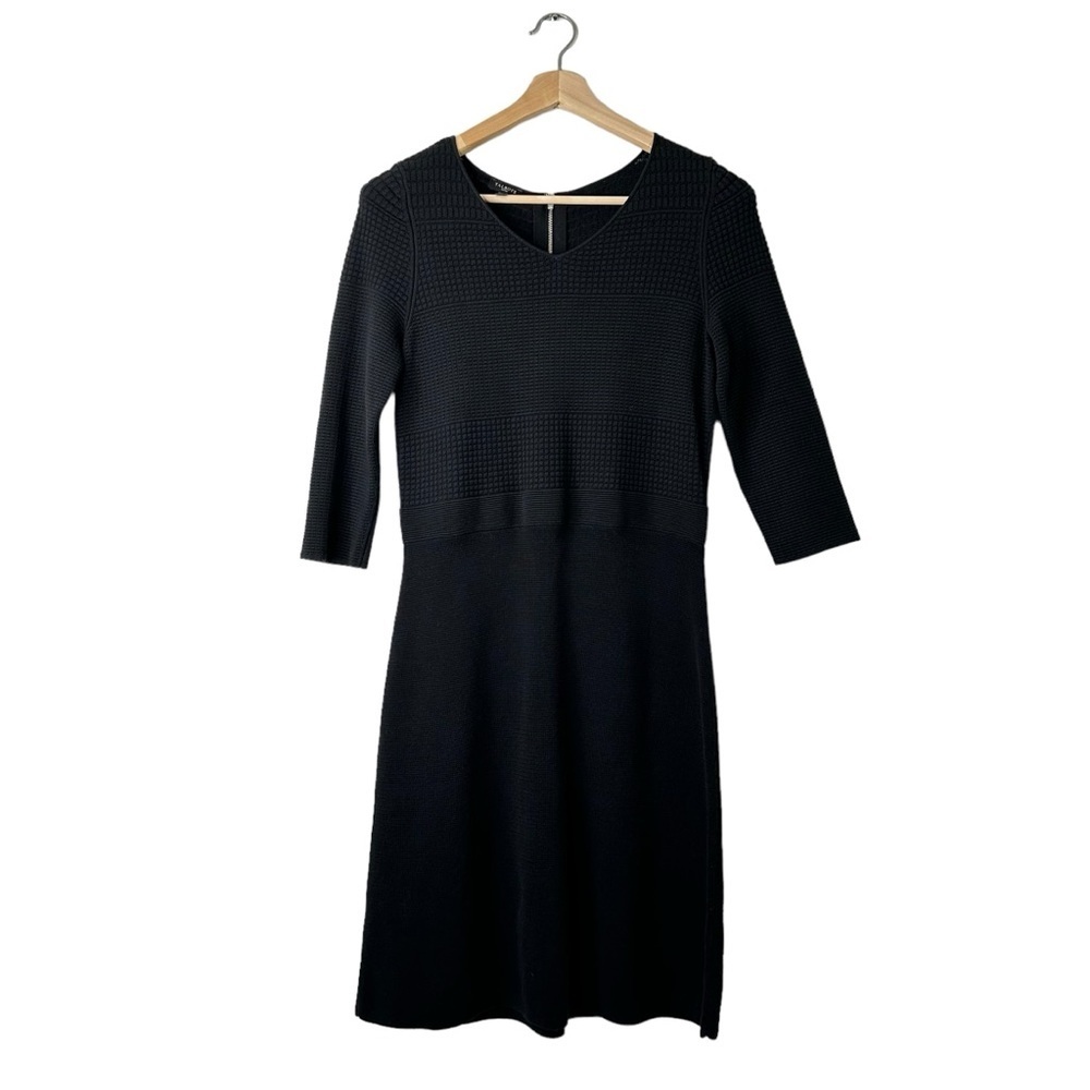 Talbots Women’s Black Sweater Sheath Dress Modest V Neck 3/4 Sleeve Sz M Petite